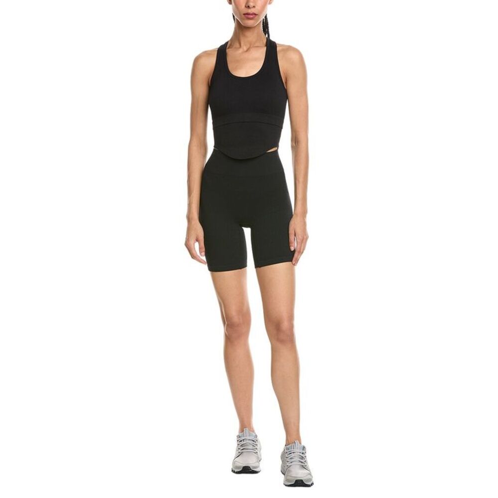 Marion Womens  2Pc 6In Back Cutout Top & Biker Short Set, Black